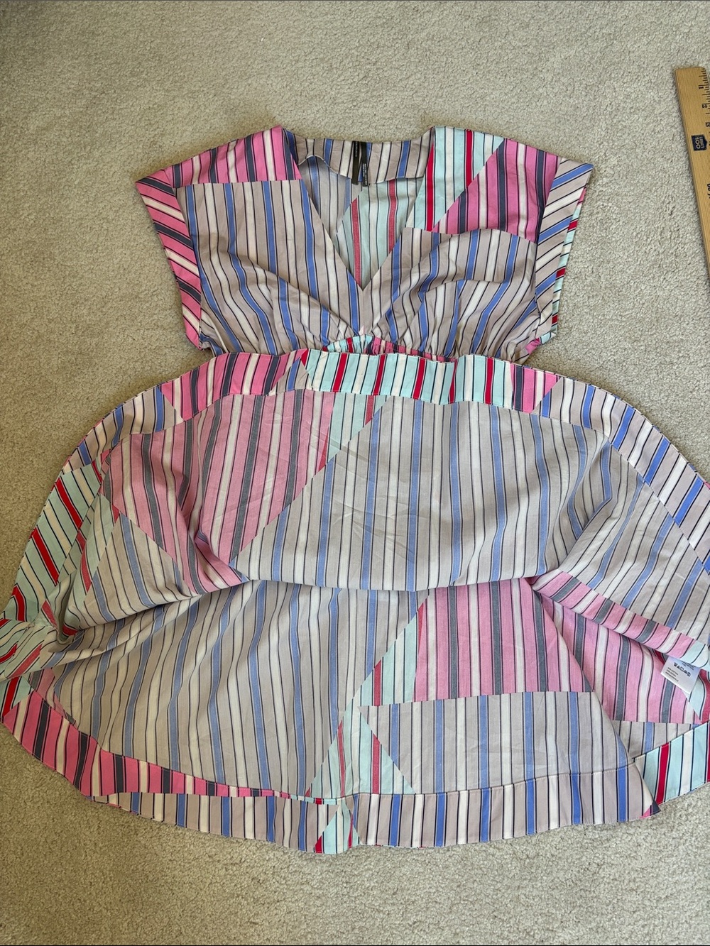 Anthropologie Vneck Striped Stretch Mini Dress Beach Travel College Womens Small - Picture 7 of 16